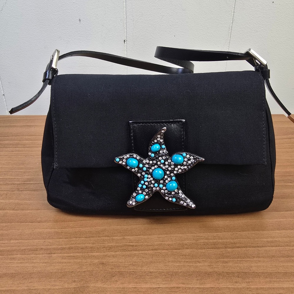 Ramon‎ Tenza Turquoise Starfish Jeweled Evening Bag Black Satin Purse Spain